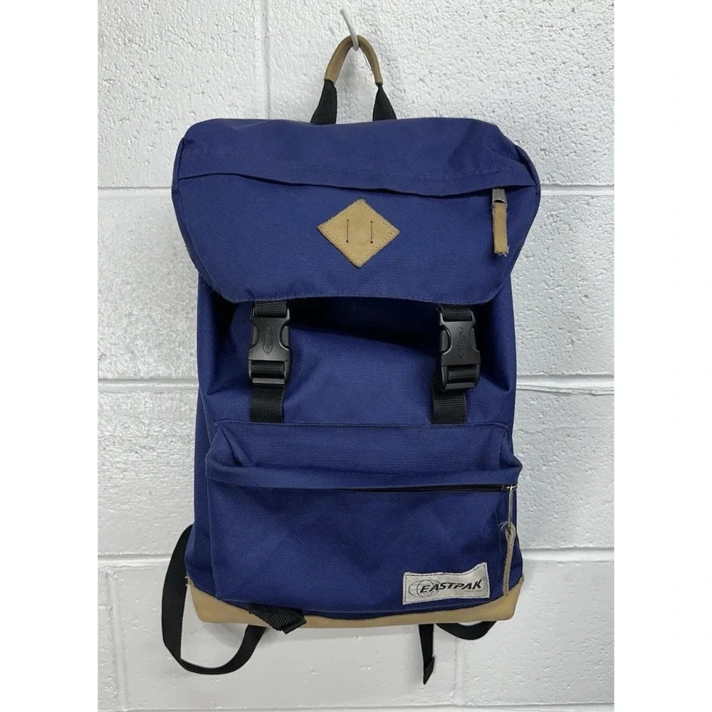 EASTPAK Rowlo Leather Bottom‎ Flip Top Backpack / Navy Blue